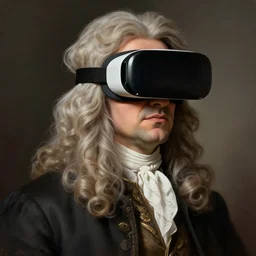 portrait of isaac newton using a vr, artwork by gaston bussiere, craig mullins, trending on artstation