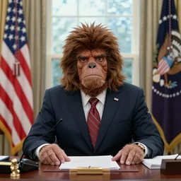 president sasquatch in the oval office, photorealistic, ultra hd, 4 k, award winning, patriotic