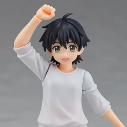 complete figure of jesus chan wearing a comfy blouse, personification, tsurime eyes, tareme eyes, eyes by kon satoshi, pvc figure, dynamic pose, amiami, aniplex, kotobukiya, good smile company, beautiful composition, 8 5 mm, f 1. 8, high detail
