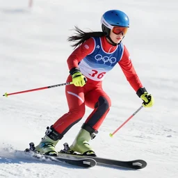 beautiful Chinese girl skiing, highly detailed, award winning photo
