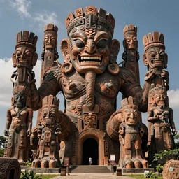 detailed ultrarealistic photography of gigantic organic rustic robust tribal cthulhu statue craig mullins, vallejo, moebius, ian miller, wayne barlowe, greg rutkowski, mucha cinematic, full shot, symmetric