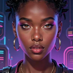 african bbw neon queen, science fiction, highly detailed, digital painting, beautiful eyes, symmetry, concept art, sharp focus, volumetric lighting, illustration, global illumination, radiant light, synthwave colors, detailed and intricate environment, art by artgerm and greg rutkowski and magali villeneuve and ilya kuvshinov!