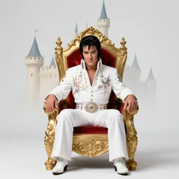 highly detailed, elvis sitting on his throne in his castle, art inspired by thomas kinkade, hyperreal