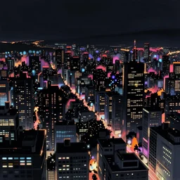 city in the atmospheric cyberpunk anime film, gouache matte background painting, neon noir, at night with lights, by makoto shinkai, in the anime series ergo proxy, beautiful specular edge highlights and rim lighting