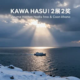 a boat on the sea,panorama,snowy day, Kawase Hasui
