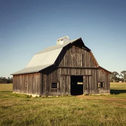 an old wooden barn sits in a field, a stock photo by robert freebairn, featured on shutterstock, australian tonalism, high dynamic range, photo taken with nikon d 7 5 0, photo taken with provia