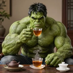 Hulk politely drinking tea