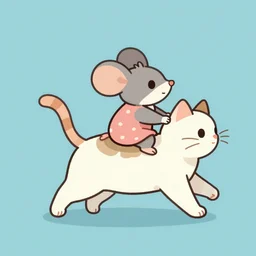 a mouse who is riding on the back of a prancing cat, illustration, digital art, trending on artstation