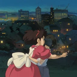 a city at night, studio ghibli