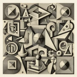 deep feikd, highly detailed art of various styles with geometric shapes on many dimensions