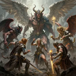 concept art, a beautiful highly detailed battle of demons and angels, massive, realistic shaded lighting poster by ilya kuvshinov, magali villeneuve, artgerm, jeremy lipkin and michael garmash and rob rey