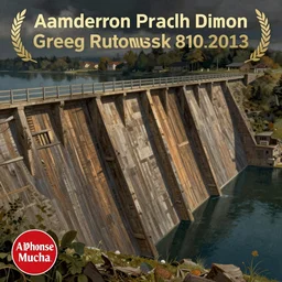 wooden dam, long shot, concept art, matte, sharp focus, illustration, art by artgerm and greg rutkowski and alphonse mucha