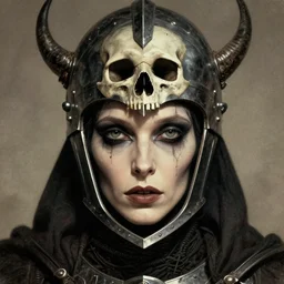 the void witch as an eldritch realistic knight, closeup portrait art by donato giancola and greg rutkowski, vintage retro, realistic face, digital art, trending on artstation, eldritch lovecraftian skull helmet, symmetry!!