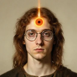 Pre-Raphaelite male portrait crown chakra third eye with glasses