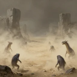 the void biome ( void creatures emerging from dust ), by moebius
