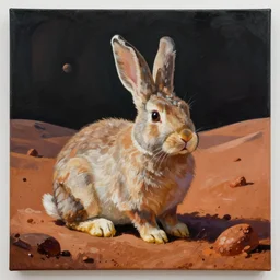 A painting of a rabbit on the Mars, in the style of Flooko, acrylic art, detailed