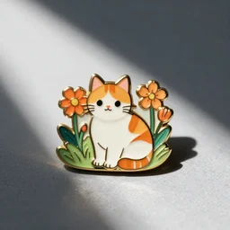 “cat orange blossom, beautiful minimalistic colorful enamel pin product image etsy, cute kawaii accessory”