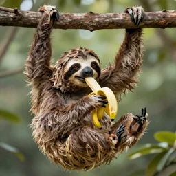 a sloth hanging and eating a banana, intricate, highly detailed, illustration