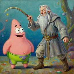gandalf attacks bikini bottom, oil on canvas, intricate, 8 k highly professionally detailed, hdr, cgsociety