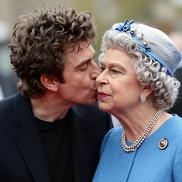 bob dylan kissing queen elizabeth, photograph, high detail