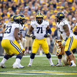 university of michigan football game, sports photography, the players are all hamsters