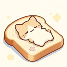 a tiny kitten sleeping on a slice of bread, puffy sticker, glitter sticker, kawaii by studio ghibli, by lisa frank 8 k pastel colours, isometric, smeared watercolours,