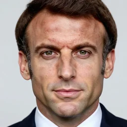 Emmanuel Macron with pimples on the face, spots, scabs, crust, lots of pimples