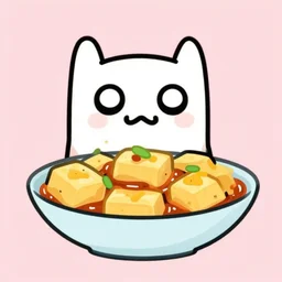 mapo tofu as cartoon, hyperpop aesthetics on the background, minimal, sweet color scheme, as an adventure time cartoon