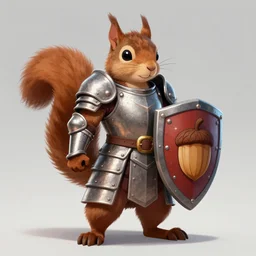 squirrel warrior wearing a full suit of armor and holding a shield with an acorn crest, digital art, artstation