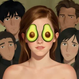 emma watson with avocados for eyes, by yoshitaka amano, by greg rutkowski, by jeremy lipkinng, by artgerm, digital art, octane render