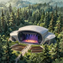 concert venue in the middle of a forest, concept art, trending on artstation