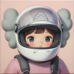 portrait of a cute fat girl in a racing helmet by shusei nagaoka, kaws david rudnick, airbrush on canvas, pastell colors, cell shaded 8 k