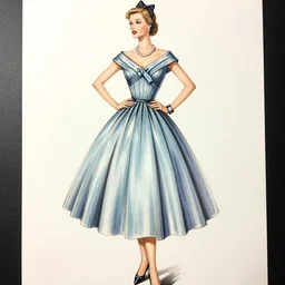 a detailed fashion illustration of a 5 0 s hostess gown