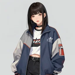 cool female japanese rapper wearing modern street-wear, art by Greg Hildebrandt