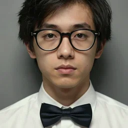 film still photo portrait mugshot of a nerd with thick rimmed glasses and a white collared shirt and bowtie, realistic, hyperrealistic, 8 k resolution, hd quality, very detailed, highly detailed, intricate details, real life, real world, trending on artstation, digital art, really realistic, very realistic, headshot, head in frame, photograph, portrait, mugshot