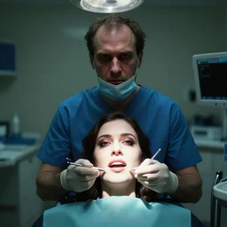 creepy dentist, portrait photo, cinematic