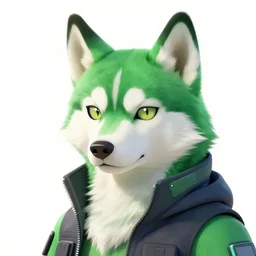 beautiful furry art portrait commission of a male green husky fursona wearing stylish cyberpunk clothes in the streets of a cyberpunk city at night in the snow. neon signs. character design by charlie bowater, ross tran, artgerm, and makoto shinkai, detailed, inked, western comic book art