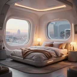 a hyperrealist photography of a futuristic cozy bedroom by ward lindhout