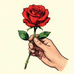a hand holding a rose, vintage comic book illustration,