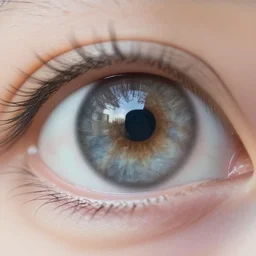 very closeup shot, bokeh, photo of an city inside girls' eye iris , award winning shot