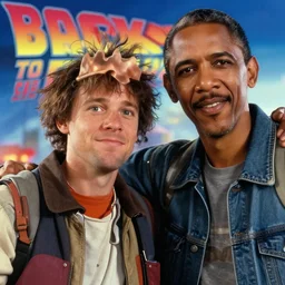 a movie still of back to the future, starred by bararck obama and bill cosby, by michael whelan and tomer hanuka, close up portrait full of details, by makoto shinkai and thomas kinkade, matte painting, trending on artstation and unreal engine