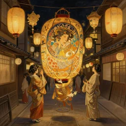 a beautiful realistic painting of the lantern festival in old kyoto, intricate, elegant, highly detailed, digital painting, artstation, concept art, lots of wow, by krenz cushart and artem demura and alphonse mucha