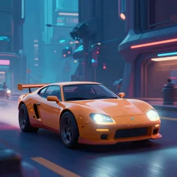 a car in a futuristic street view styled like tron uprising animated series, eric canete