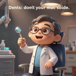 A cartoon, it reads: Dentist: Don't open your mouth so wide. Didn't you tell me to open your mouth? But I just want to look outside, not inside.