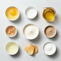 flat lay, knolling of the ingredients of a cake, high quality studio photograph.