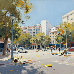 a messy painting of a calhoun square in the style of ricardo bofill
