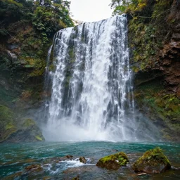 a beautiful waterfall, by jean delville, by edmund dulac, by jean giraud, by ellen jewett, landscape photography composition, vivid colors, octane render, redshift render