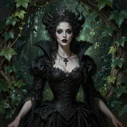 epic hyperdetailed portrait of beautiful cruel dark queen in the ivy garden. magic. necromancer. by greg rutkowski, highly detailed portrait, rococo, digital painting, artstation, concept art, smooth, sharp foccus ilustration, artstation hq. intricate, elegant. art by wlop and artgerm and greg rutkowski and alphonse mucha, masterpiece.