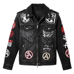 a punk jacket covered in band patches and anarchists symbols