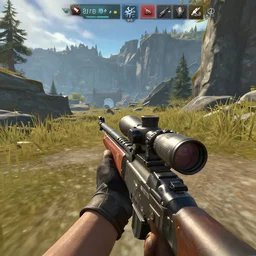 world of warcraft re - imagined as a first person shooter. holding a rifle with a scope